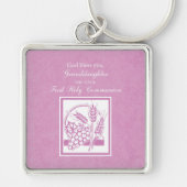 Porte-clés Première communion de la petite-fille, rose (Devant)