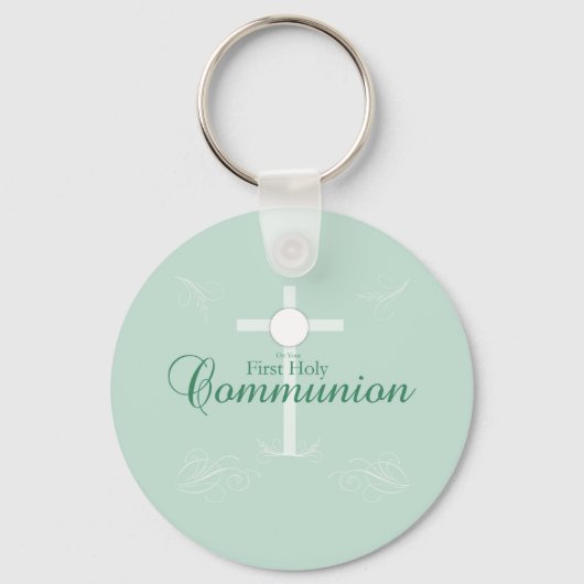 Porte-clés Première Communion sainte, Script en vert tendre (Recto)