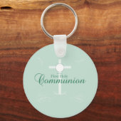 Porte-clés Première Communion sainte, Script en vert tendre (Recto)