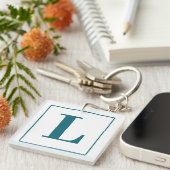 Porte-clés Première lettre | Teal Monogram Modern Stylish Coo (Devant Droit)