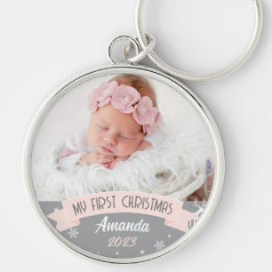 Porte-clés Première photo de Noël Blush rose Baby Girl