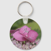Porte-clés prénom personnalisé féminin Joie fleur rose vert  (Recto)