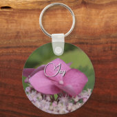Porte-clés prénom personnalisé féminin Joie fleur rose vert  (Recto)