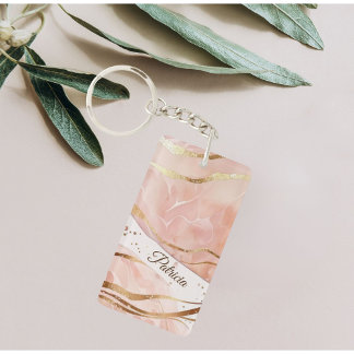 Porte-clés Prénom personnalisé Marbre tendance Rose Or