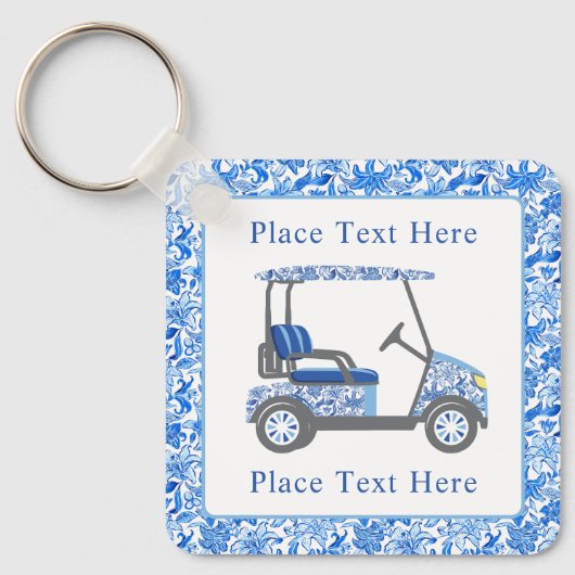 Porte-clés Preppy Blue and White Flowers Golf Cart (Recto)