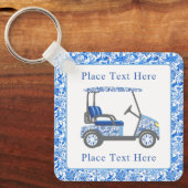 Porte-clés Preppy Blue and White Flowers Golf Cart (Recto)
