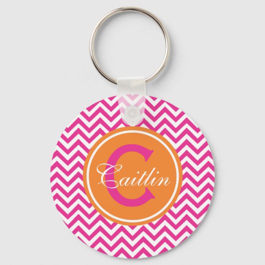 Porte-clés Preppy Chevron en rose chaud (Recto)