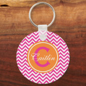 Porte-clés Preppy Chevron en rose chaud (Recto)