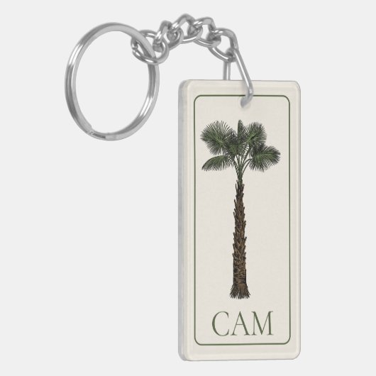 Porte-clés Preppy Coastal Palm Tree Monogram (Devant gauche)
