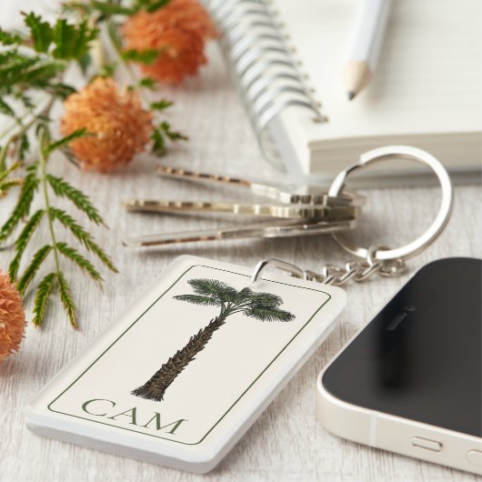Porte-clés Preppy Coastal Palm Tree Monogram (Devant droit)