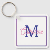 Porte-clés Preppy Pink and Navy Blue Simple Monogram (Recto)