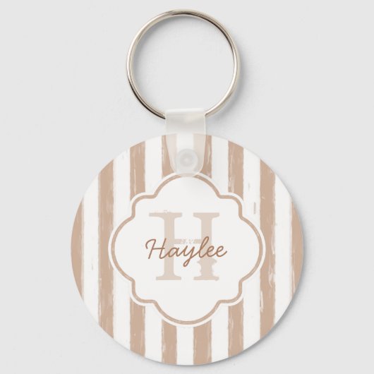 Porte-clés Preppy Tan Peint Stripes Monogramme et nom (Recto)