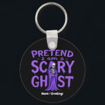 Porte-clés Pretend I Am A Scary Ghost Funny Purple Skeleton<br><div class="desc">A sarcastic and humorous take on Halloween costumes. Featuring a spooky skeleton in a purple cloak with dripping "Scary Ghost" typography. Perfect for those who love witty holiday humor and vibrant, spooky aesthetics.</div>