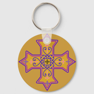 Porte-clés Pretty Gold and Pink Coptic Cross