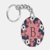 Porte-clés Pretty Modern Floral Coral Pink Monogram (Devant gauche)