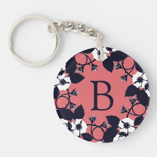 Porte-clés Pretty Modern Floral Coral Pink Monogram (Devant)