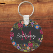 Porte-clés Pretty Ornate Dark Floral Pattern Personalised (Recto)