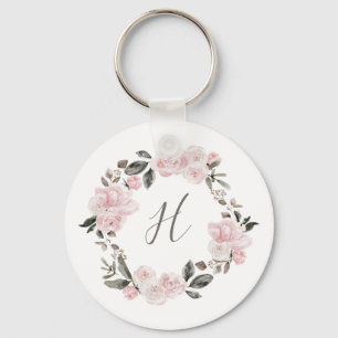 Porte-clés Pretty Pink Watercolor Flowers   Monogram