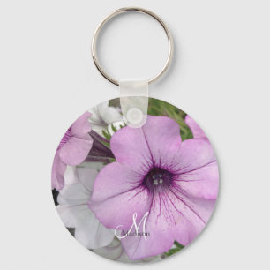 Porte-clés Pretty Purple Petunia Photo Monogram Name 