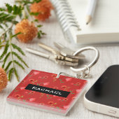 Porte-clés Pretty Red Poppies Pattern Personalised (Devant Droit)