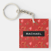 Porte-clés Pretty Red Poppies Pattern Personalised (Devant)