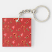 Porte-clés Pretty Red Poppies Pattern Personalised (Dos)