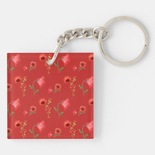 Porte-clés Pretty Red Poppies Pattern Personalised (Dos)