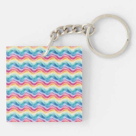 Porte-clés Pride Wavy Rainbow Stripes Pattern Two-sided (Dos)