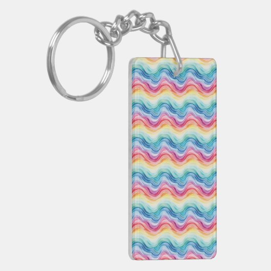 Porte-clés Pride Wavy Rainbow Stripes Pattern Two-sided (Devant gauche)