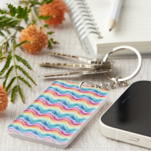 Porte-clés Pride Wavy Rainbow Stripes Pattern Two-sided (Devant droit)