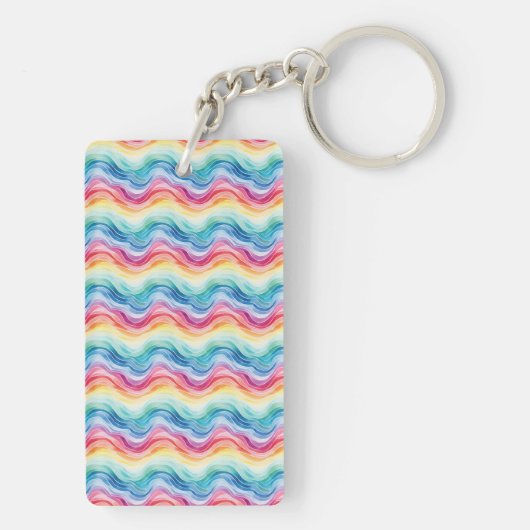 Porte-clés Pride Wavy Rainbow Stripes Pattern Two-sided (Dos)