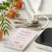 Porte-clés Prière commémorative rose teinté de floral (Devant droit)