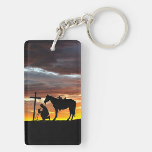 Porte-clés Prière Cowboy avec coucher de soleil