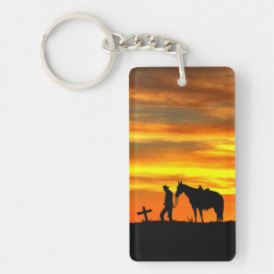 Porte-clés Prière Cowboy avec coucher de soleil