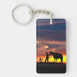 Porte-clés Prière Cowboy avec coucher de soleil