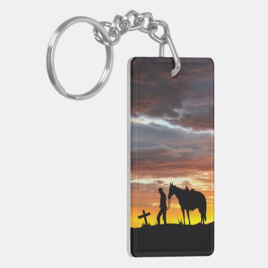 Porte-clés Prière Cowboy avec coucher de soleil (Devant gauche)