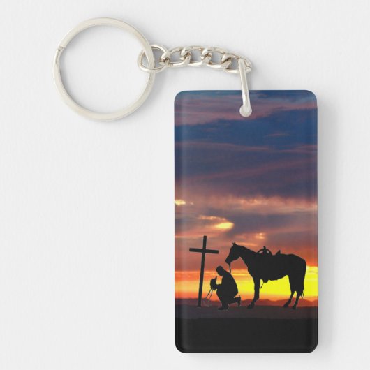 Porte-clés Prière Cowboy avec coucher de soleil (Devant)