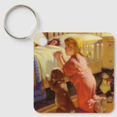 Porte-clés Prières au coucher, Fille avec chiot, Religion Vin (Recto)