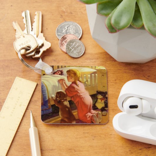 Porte-clés Prières au coucher, Fille avec chiot, Religion Vin (Bureau)