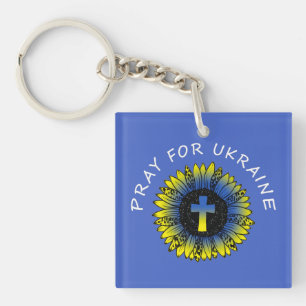 Porte-clés Priez pour le tournesol et la croix de l'Ukraine