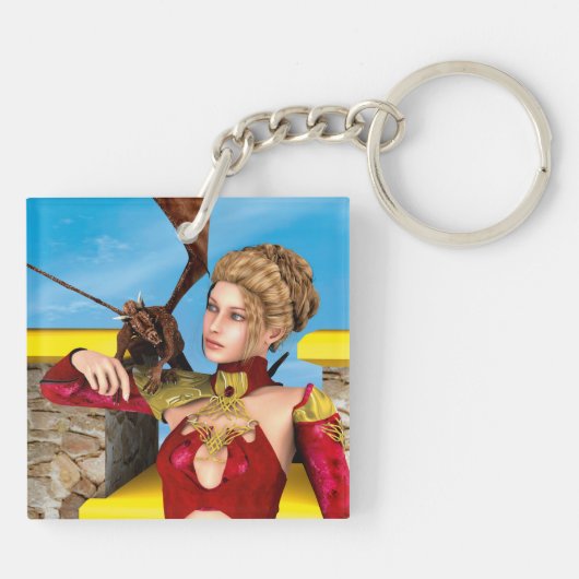 Porte-clés Princesse Dragon Fantastique Art Numérique (Dos)