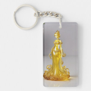 Porte-clés princesse en verre cristal avec robe jaune
