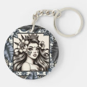 Porte-clés Princesse polynésienne Bleu Floral Tribal (Dos)