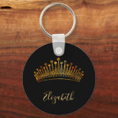 Porte-clés Princesse reine or tiara couronne noir nom (Recto)