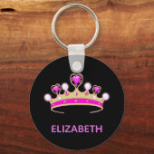 Porte-clés Princesse tiara rose nom noir fille (Recto)