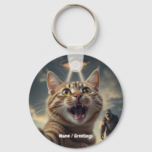 Porte-clés Prise de Selfie Chat avec OVNI et Bigfoot Drôle ca