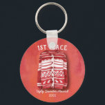 Porte-clés Prix de la crème moche<br><div class="desc">Une façon amusante de récompenser la personne portant le pull de vacances le plus laid,  ringard et moche à votre fête de Noël de vacances de bureau. Design d'aquarelle rouge et blanc pour 1ère place gagnante. Le texte peut être modifié.</div>