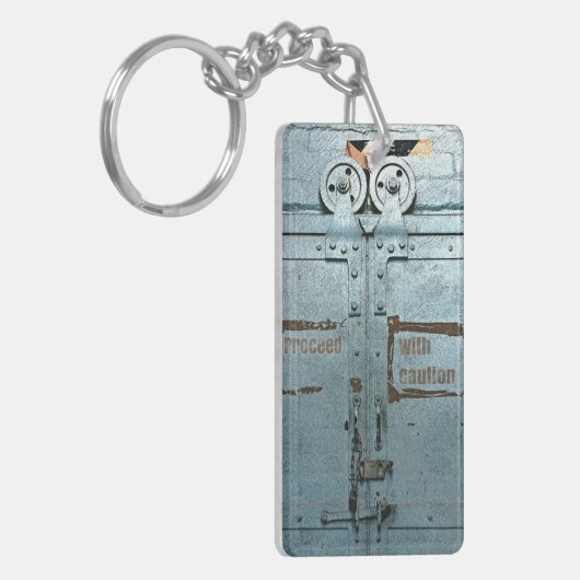 Porte-clés Procéder avec prudence porte industrielle gris ble (Devant gauche)