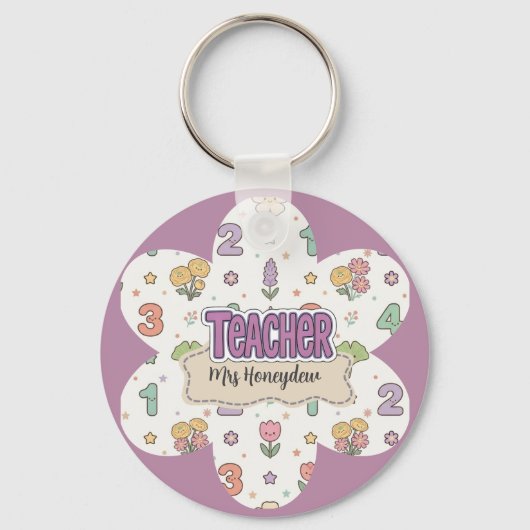 Porte-clés Professeur d'école violet motif de nombres  (Recto)