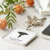 Porte-clés Professionnel Simple Médicale Caduceus Noir Blanc (Côté)
